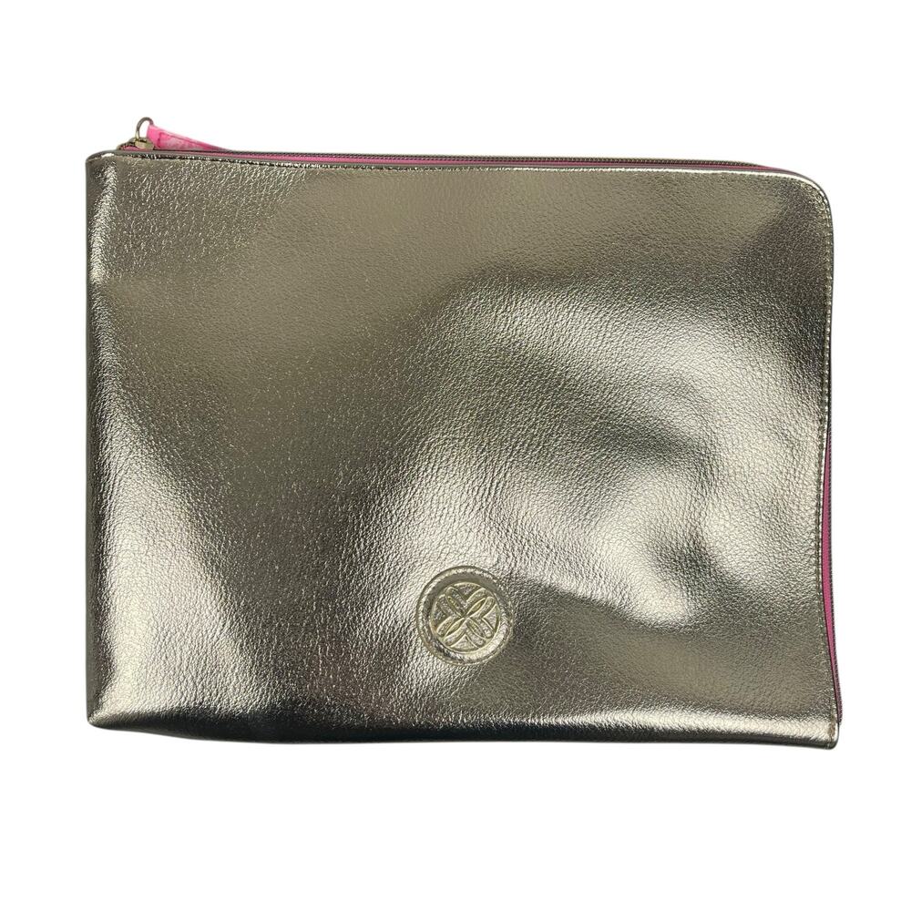 Lilly Pulitzer Gold Metallic Travel Organizer Floral Lined Pouch Clutch Bag OS